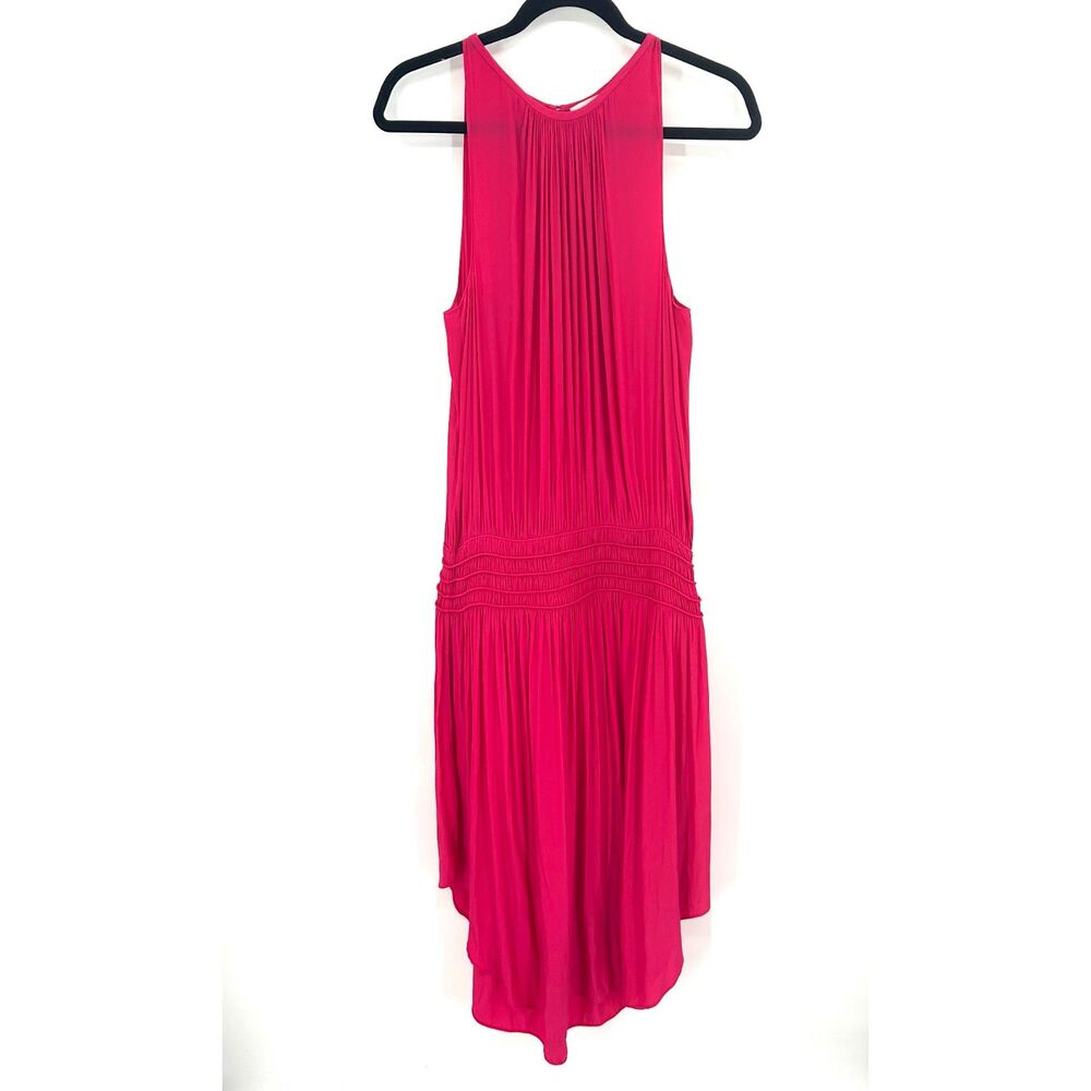 RAMY BROOK Hot Pink Magenta Halter Smocked Drop Waist Midi Dress XL 100% Poly
